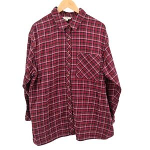 Terra & Sky Plus Size 1X Flannel Plaid Shirt Button Front Long Sleeve Cotton Top